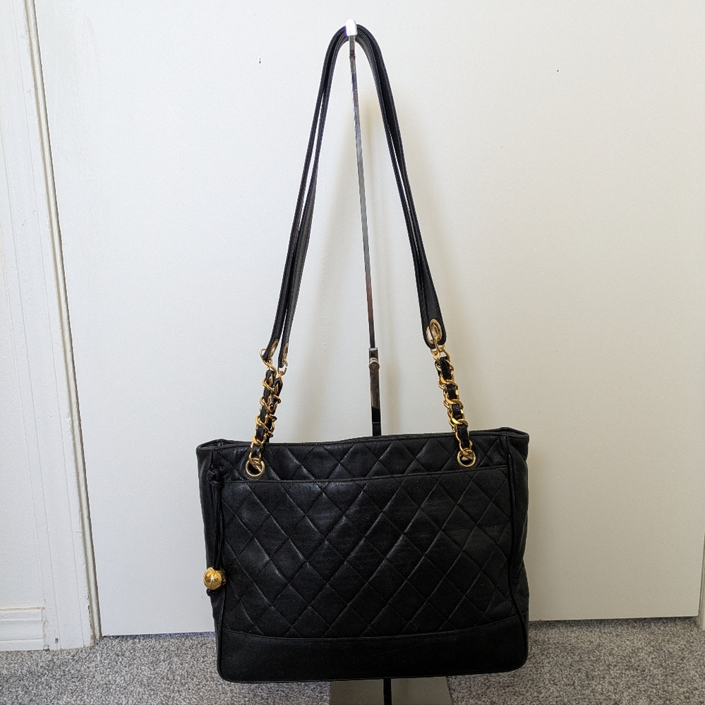 Vintage Quilted Black CHANEL Tote